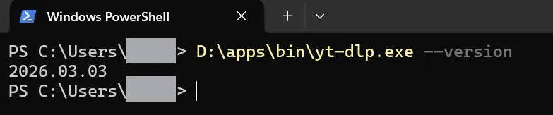 Screenshot of yt-dlp version command output