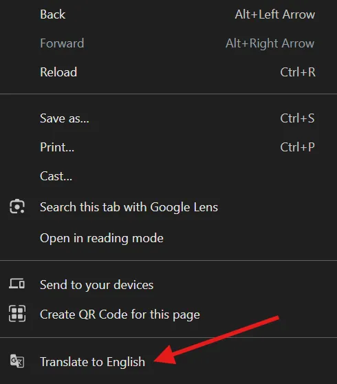 Screenshot of Chrome's context menu