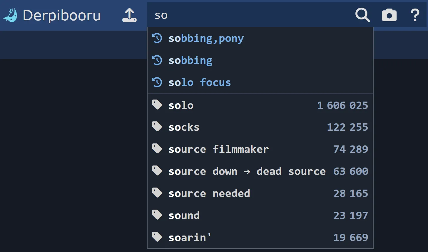 Derpibooru Autocompletion screenshot showcase
